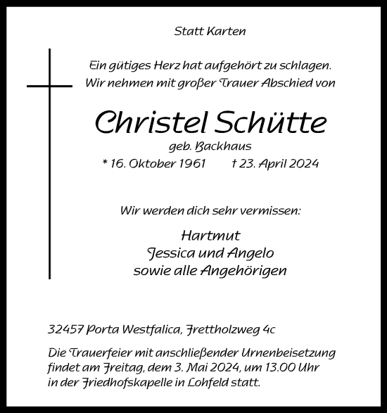Anzeige von Christel Schütte von 4401