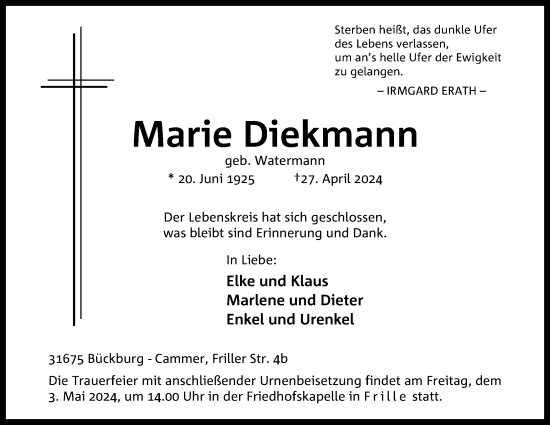 Anzeige von Marie Diekmann von 4401