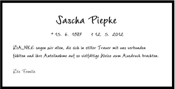 Anzeige von Sascha Piepke von Mindener Tageblatt