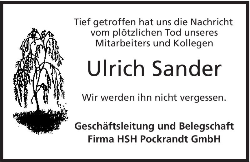  Traueranzeige für Ulrich Sander vom 13.07.2012 aus Mindener Tageblatt
