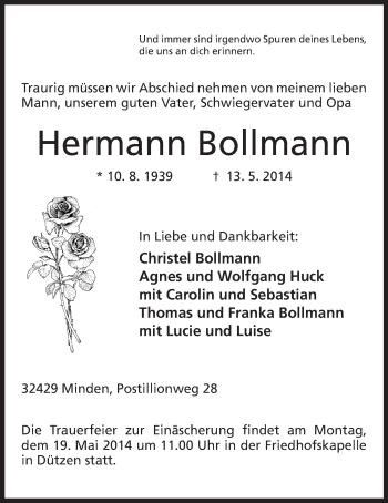 Anzeige von Hermann Bollmann von Mindener Tageblatt