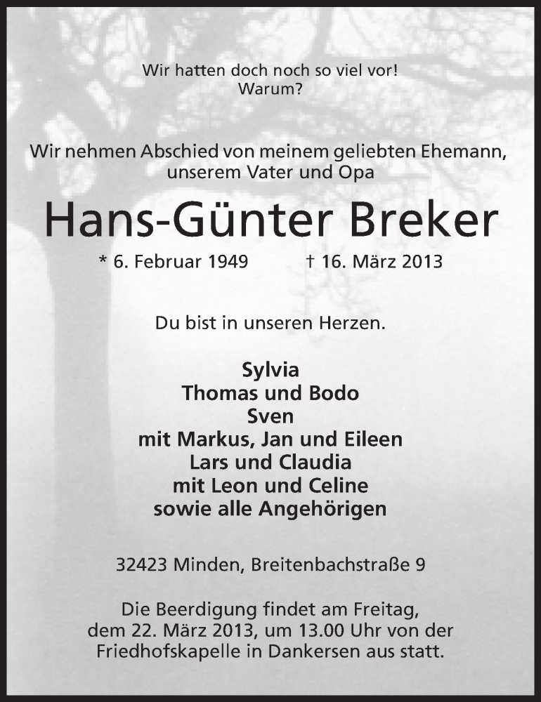  Traueranzeige für Hans-Günter Breker vom 20.03.2013 aus Mindener Tageblatt
