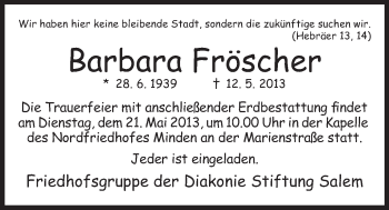 Anzeige von Barbara Fröscher von Mindener Tageblatt