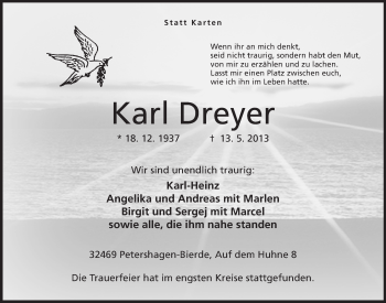 Anzeige von Karl Dreyer von Mindener Tageblatt
