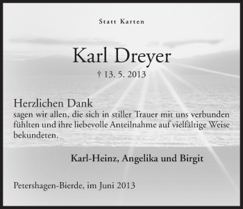 Anzeige von Karl Dreyer von Mindener Tageblatt