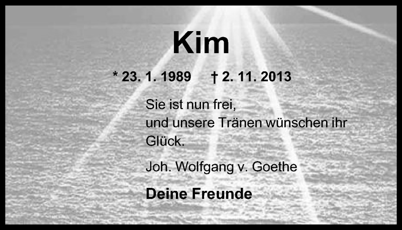  Traueranzeige für Kim Marie Niemann vom 05.11.2013 aus Mindener Tageblatt