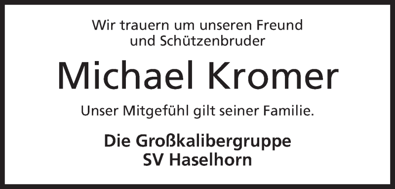  Traueranzeige für Michael Kromer vom 14.11.2016 aus Mindener Tageblatt
