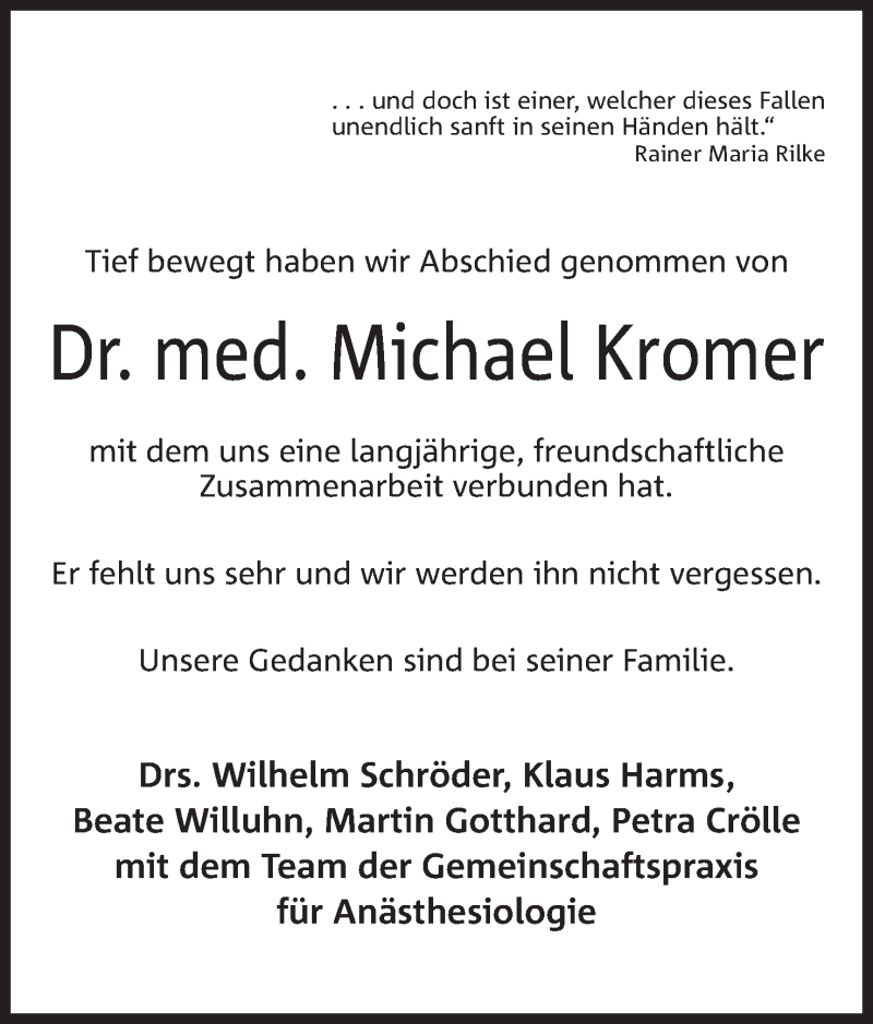  Traueranzeige für Michael Kromer vom 12.11.2016 aus Mindener Tageblatt