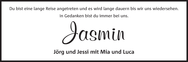  Traueranzeige für Jasmin Nottmeier vom 16.11.2016 aus Mindener Tageblatt