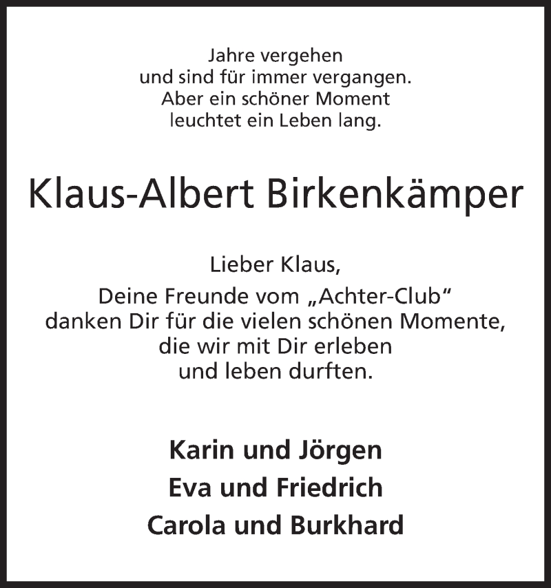  Traueranzeige für Klaus-Albert Birkenkämper vom 22.04.2016 aus Mindener Tageblatt