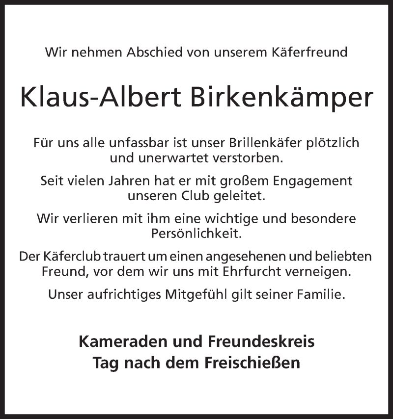  Traueranzeige für Klaus-Albert Birkenkämper vom 22.04.2016 aus Mindener Tageblatt
