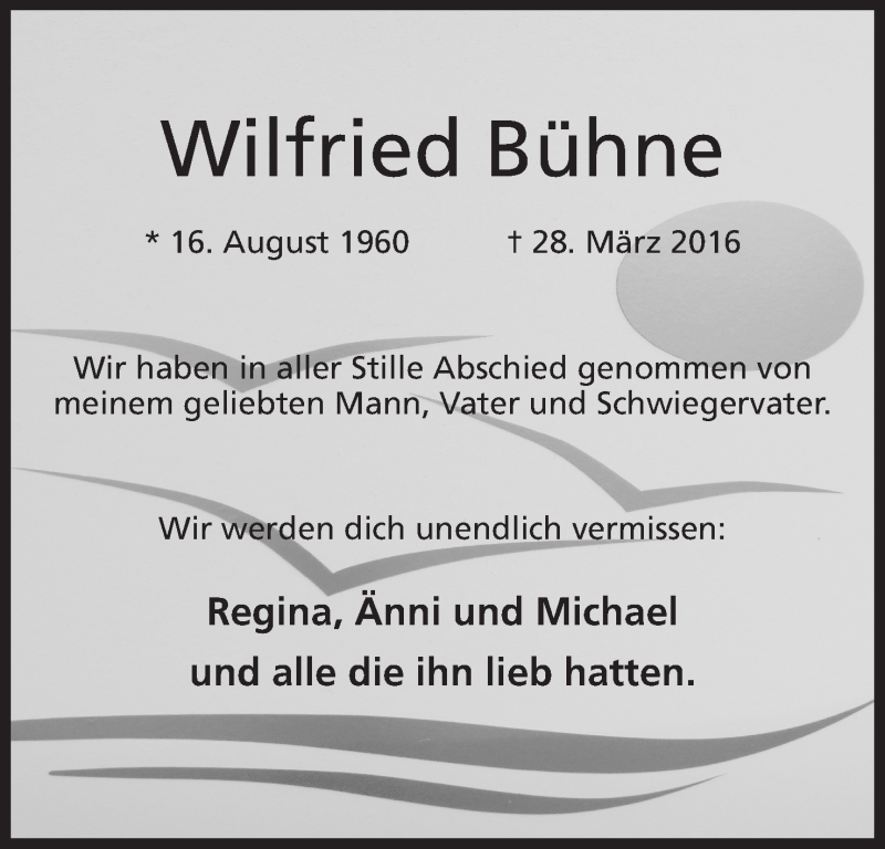  Traueranzeige für Wilfried Bühne vom 08.04.2016 aus Mindener Tageblatt