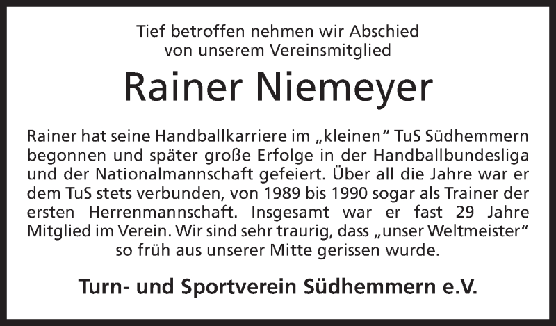  Traueranzeige für Rainer Niemeyer vom 14.05.2016 aus Mindener Tageblatt