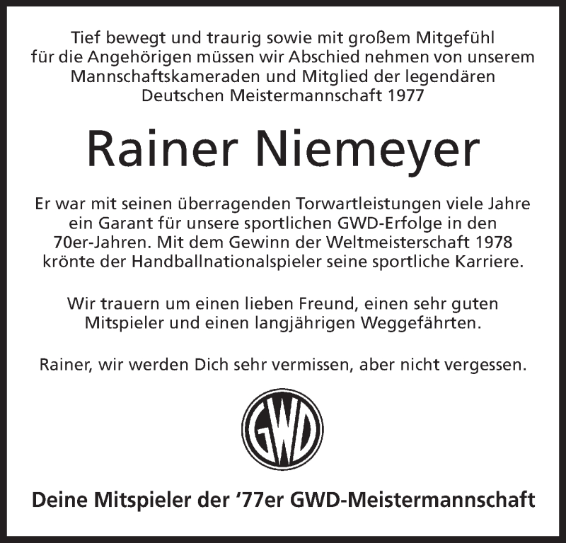  Traueranzeige für Rainer Niemeyer vom 12.05.2016 aus Mindener Tageblatt
