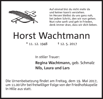 Anzeige von Horst Wachtmann von Mindener Tageblatt