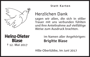 Anzeige von Heinz-Dieter Blase von Mindener Tageblatt