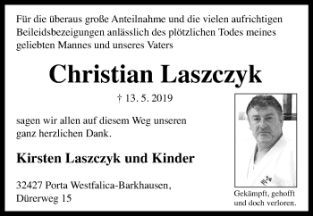 Anzeige von Christian Laszczyk von Mindener Tageblatt