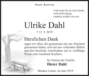 Anzeige von Ulrike Dahl von Mindener Tageblatt