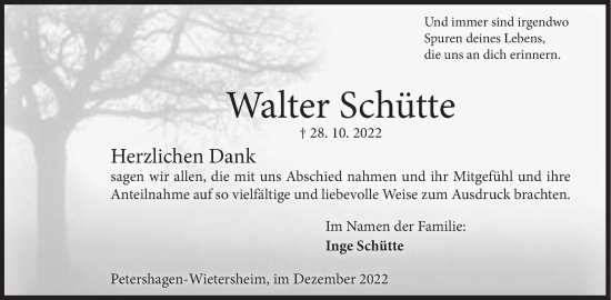 Anzeige von Walter Schütte von Mindener Tageblatt