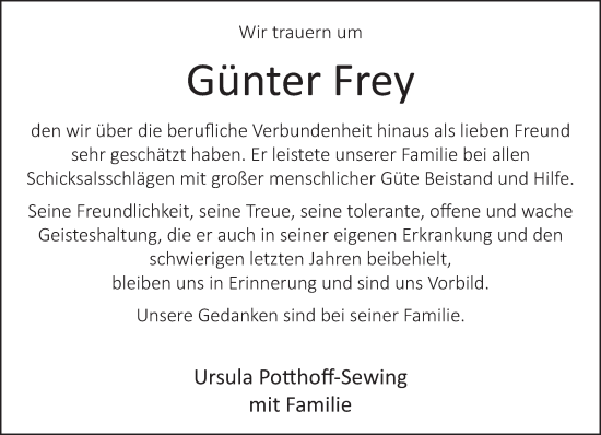 Anzeige von Günter Frey von Mindener Tageblatt