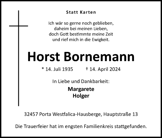 Anzeige von Horst Bornemann von 4401