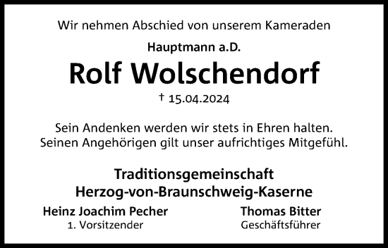 Anzeige von Rolf Wolschendorf von 4401
