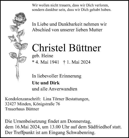 Anzeige von Christel Büttner von 4401
