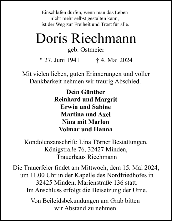 Anzeige von Doris Riechmann von 4401