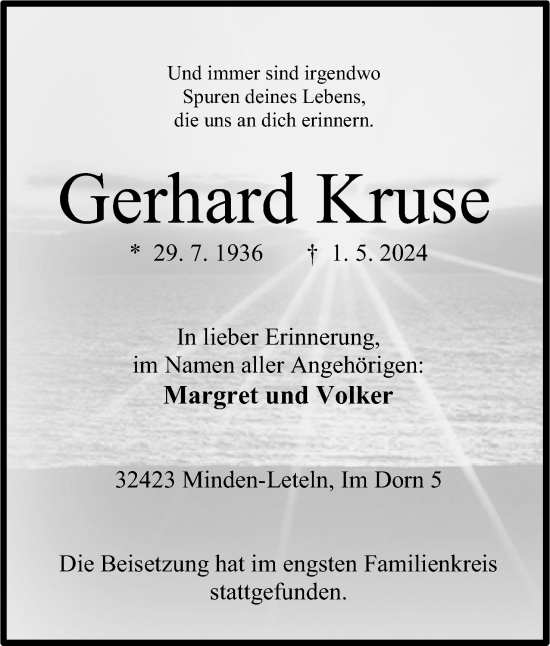 Anzeige von Gerhard Kruse von 4401