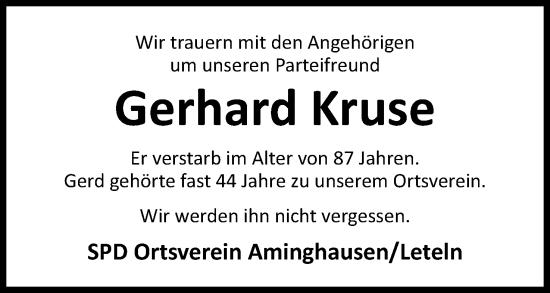 Anzeige von Gerhard Kruse von 4401