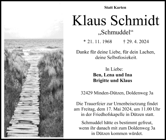 Anzeige von Klaus Schmidt von 4401