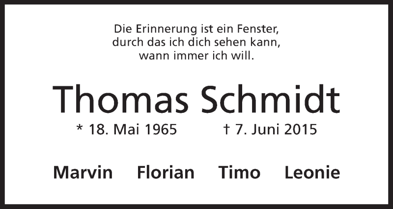  Traueranzeige für Thomas Schmidt vom 13.06.2015 aus Mindener Tageblatt