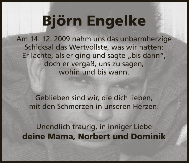  Traueranzeige für Björn Engelke vom 14.12.2011 aus Mindener Tageblatt