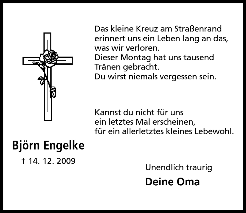  Traueranzeige für Björn Engelke vom 14.12.2011 aus Mindener Tageblatt