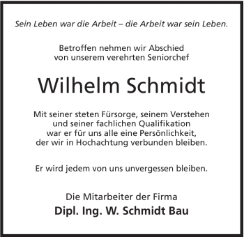 Anzeige von Wilhelm Schmidt von Mindener Tageblatt
