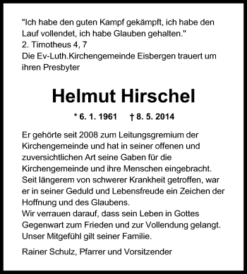Anzeige von Helmut Hirschel von Mindener Tageblatt