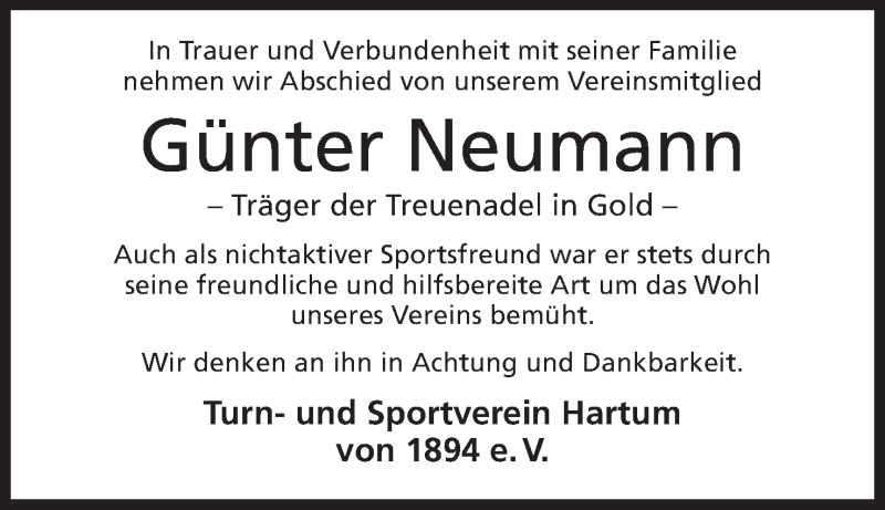  Traueranzeige für Günter Neumann vom 24.12.2014 aus Mindener Tageblatt