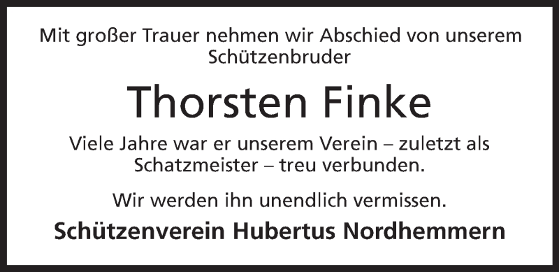  Traueranzeige für Thorsten Finke vom 08.10.2013 aus Mindener Tageblatt