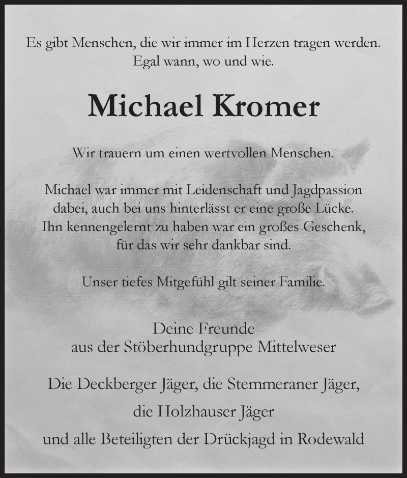  Traueranzeige für Michael Kromer vom 10.11.2016 aus Mindener Tageblatt