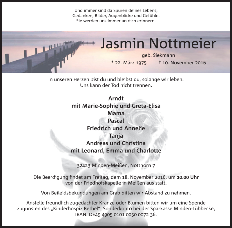  Traueranzeige für Jasmin Nottmeier vom 14.11.2016 aus Mindener Tageblatt