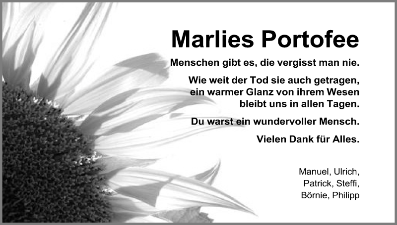  Traueranzeige für Marlies Portofee vom 20.02.2016 aus Mindener Tageblatt