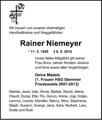 Anzeige von Rainer Niemeyer von Mindener Tageblatt