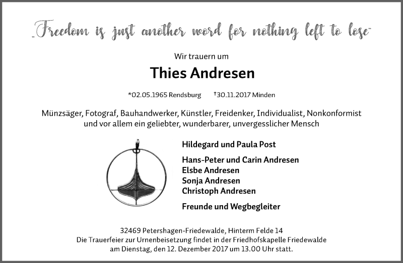  Traueranzeige für Thies Andresen vom 06.12.2017 aus Mindener Tageblatt