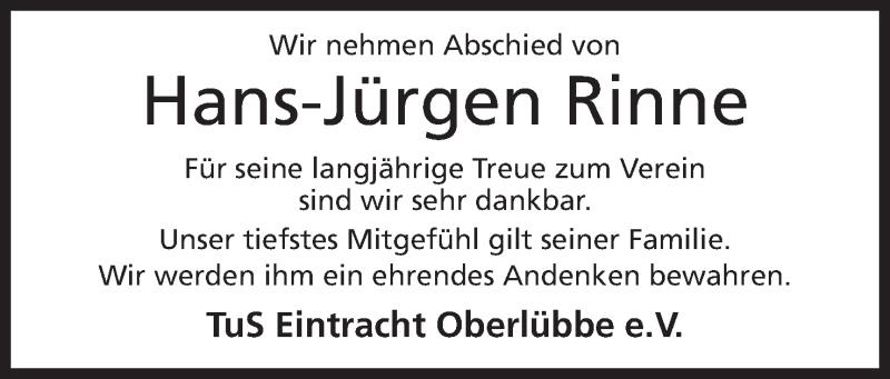  Traueranzeige für Hans-Jürgen Rinne vom 11.05.2017 aus Mindener Tageblatt