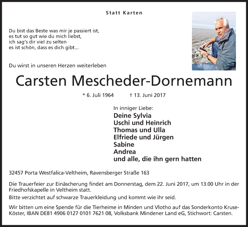  Traueranzeige für Carsten Mescheder-Dornemann vom 17.06.2017 aus Mindener Tageblatt
