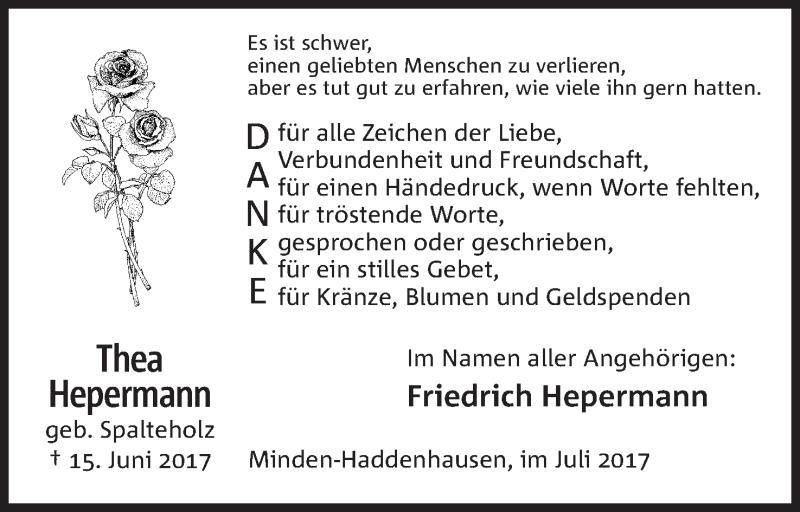  Traueranzeige für Thea Hepermann vom 22.07.2017 aus Mindener Tageblatt