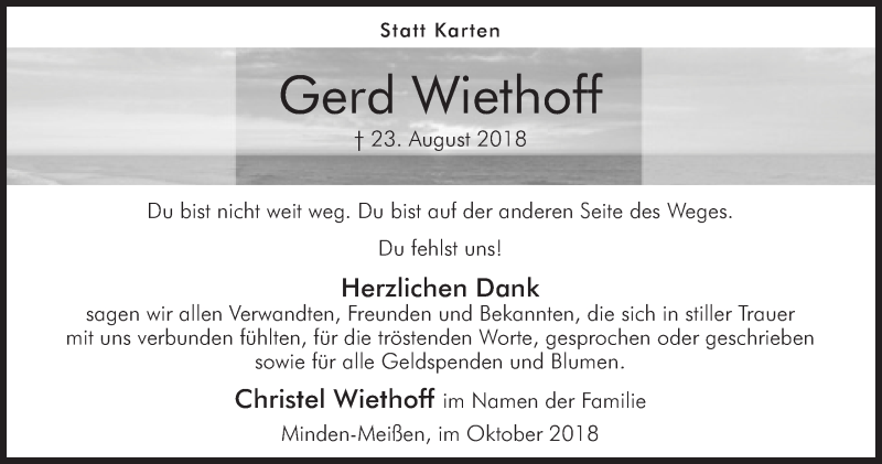  Traueranzeige für Gerd Wiethoff vom 03.10.2018 aus Mindener Tageblatt