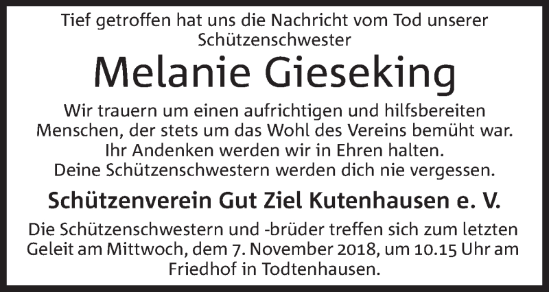  Traueranzeige für Melanie Gieseking vom 05.11.2018 aus Mindener Tageblatt