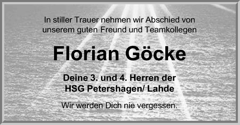  Traueranzeige für Florian Göcke vom 05.12.2018 aus Mindener Tageblatt