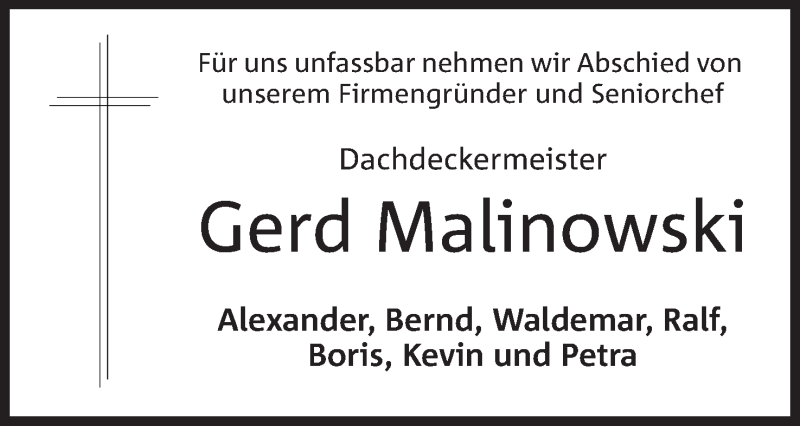  Traueranzeige für Gerd Malinowski vom 01.12.2018 aus Mindener Tageblatt